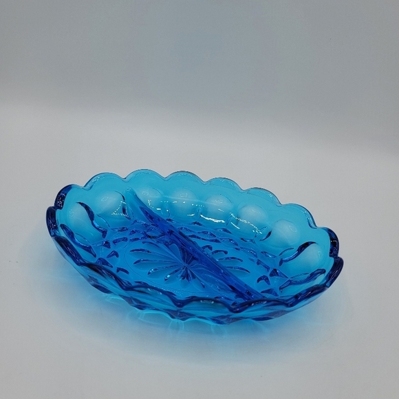 Anchor Hocking Fairfield Lazer Blue Divided Relish Dish Mid Century Glass Vtg - Picture 3 of 9